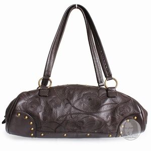 Sondra Roberts Bag Satchel Brown Leather Floral Embossed Studs